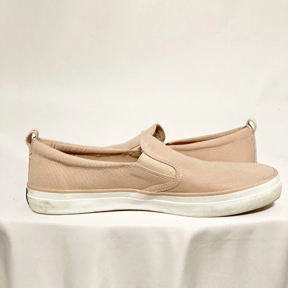 Sperry Twin Crest Sneaker Size 10 Slip-On Cork Insole Rose Canvas Seacycled